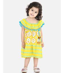 BownBee Printed Cotton Frock Dress for Girls-Yellow