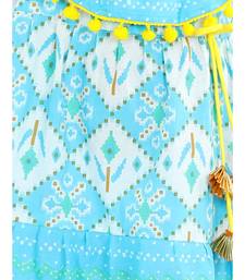 BownBee Printed Cotton Frock Dress for Girls-Blue