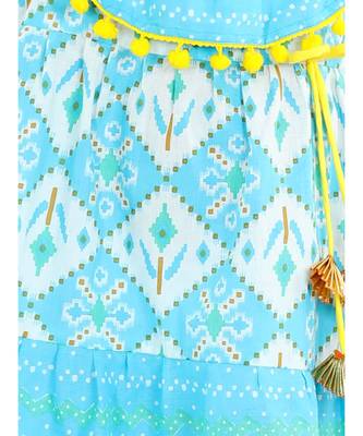 BownBee Printed Cotton Frock Dress for Girls-Blue 2