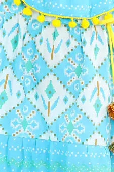 BownBee Printed Cotton Frock Dress for Girls-Blue