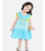BownBee Printed Cotton Frock Dress for Girls-Blue