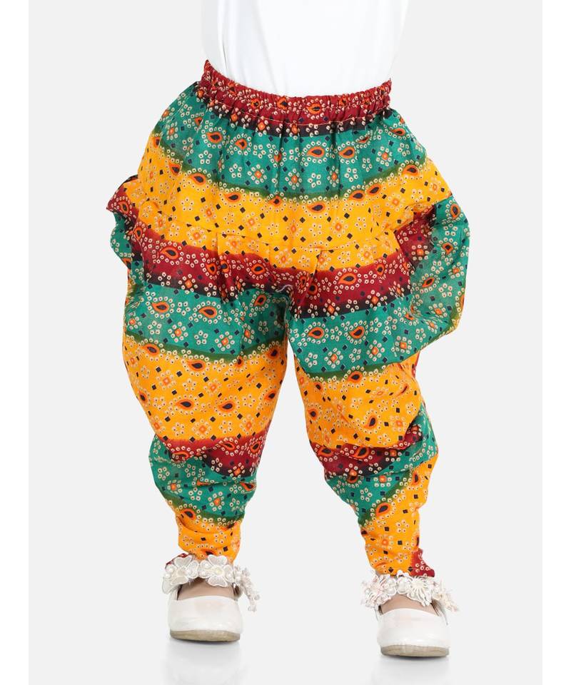 BownBee Printed Cotton Dhoti for Girls- Blue