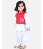 BownBee Front Open Embroidered Kurta Dhoti for Boys- Red