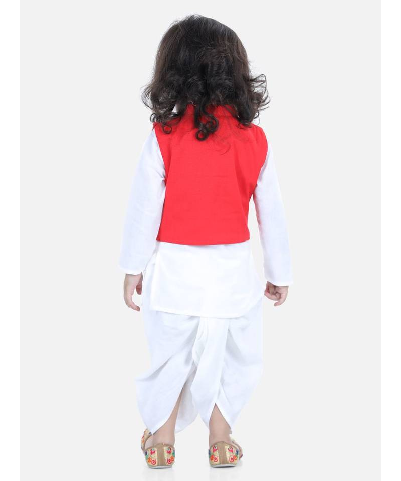 BownBee Front Open Embroidered Kurta Dhoti for Boys- Red