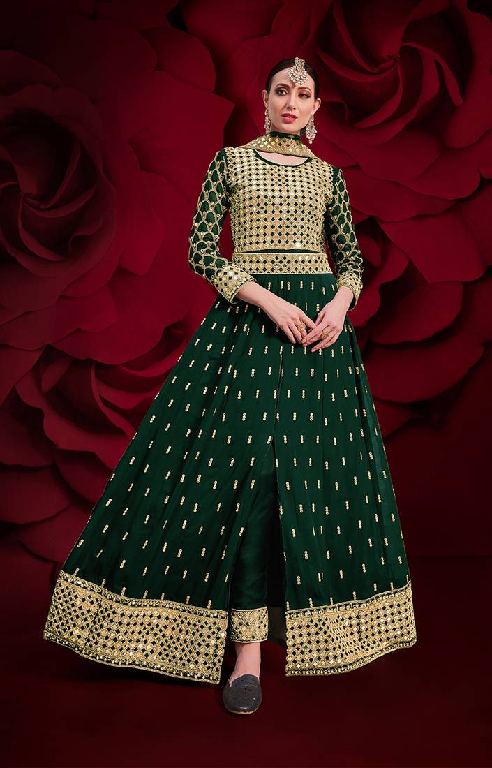 Dark-green embroidered georgette salwar