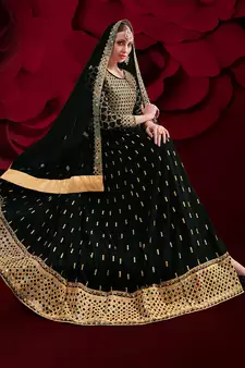 Black embroidered georgette salwar kameez