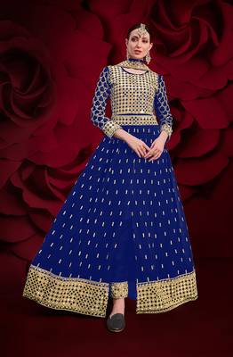Blue embroidered georgette salwar kameez 1