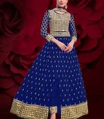 Blue embroidered georgette salwar kameez