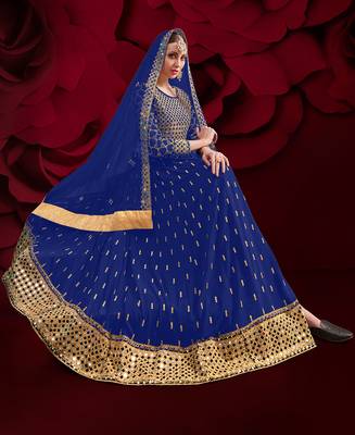 Blue embroidered georgette salwar kameez 2