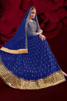 Blue embroidered georgette salwar kameez