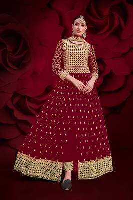 Red embroidered georgette salwar kameez 1