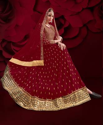 Red embroidered georgette salwar kameez 2