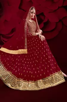 Red embroidered georgette salwar kameez
