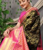 Black Colour Faux kanchipuram Handloom Weaving Silk Saree