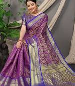 Purple Colour Faux kanchipuram Handloom Weaving Silk Saree