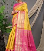 Yellow Colour Faux kanchipuram Handloom Weaving Silk Saree