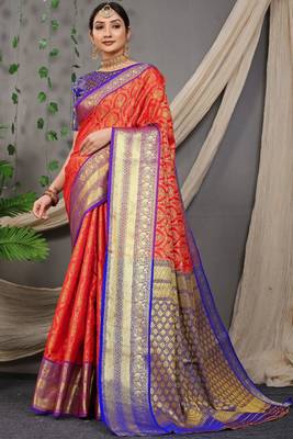 RED Colour Faux kanchipuram Handloom Weaving Silk Saree 1