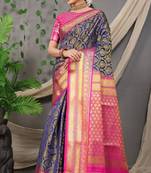 BLUE Colour Faux kanchipuram Handloom Weaving Silk Saree