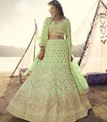Parrot-green thread embroidery organza semi stitched lehenga