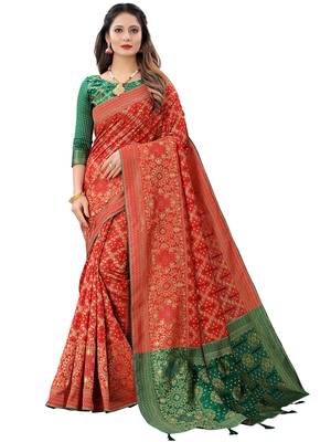 Red Cotton Silk Blend Saree 1