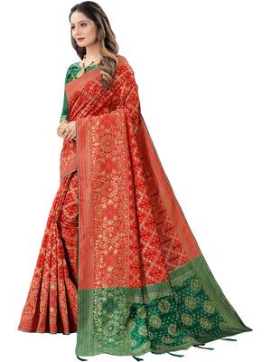 Red Cotton Silk Blend Saree 4
