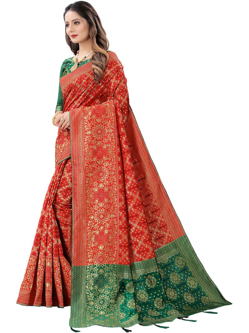 Red Cotton Silk Blend Saree