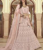 Pink embroidered crepe semi stitched lehenga