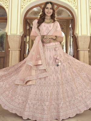 Pink embroidered crepe semi stitched lehenga 3