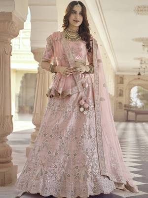 Pink embroidered crepe semi stitched lehenga 1