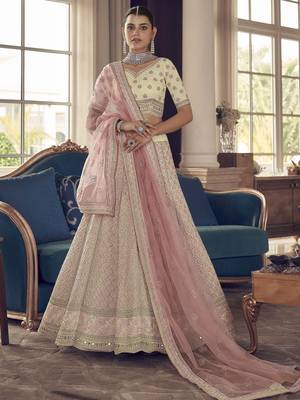 White embroidered art silk semi stitched lehenga 1