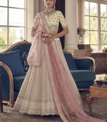 White embroidered art silk semi stitched lehenga