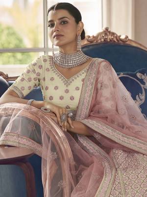White embroidered art silk semi stitched lehenga 2