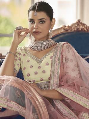 White embroidered art silk semi stitched lehenga 3