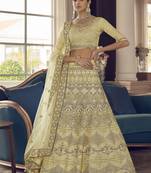 Light-yellow embroidered crepe semi stitched lehenga