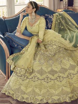 Light-yellow embroidered crepe semi stitched lehenga 3