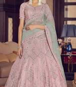 Pink thread embroidery crepe semi stitched lehenga