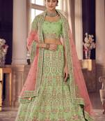 Light-green thread embroidery organza semi stitched lehenga