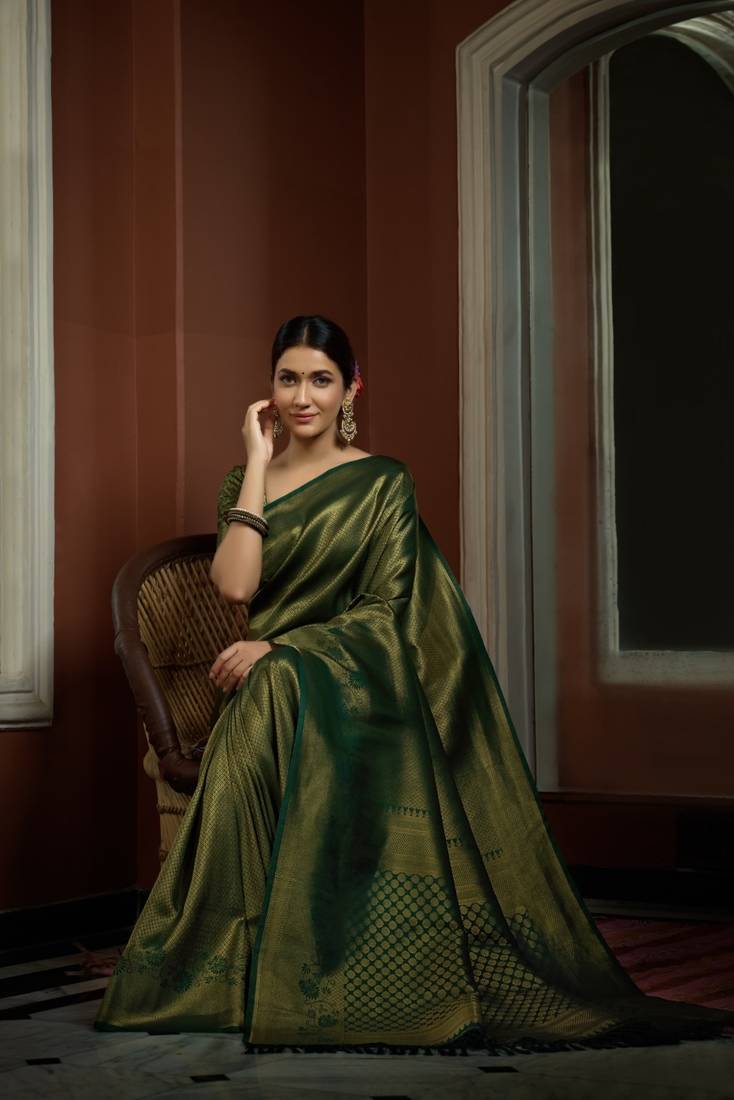 Dark Kanjeevaram Woven Silk Blend Saree