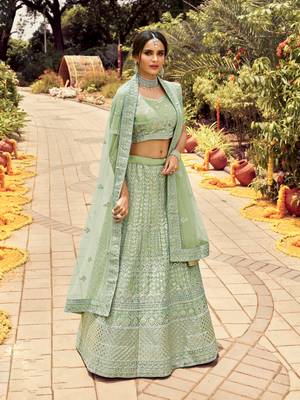 Light-green embroidered organza semi stitched lehenga 1