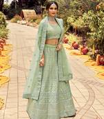 Light-green embroidered organza semi stitched lehenga