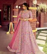 Pink embroidered silk semi stitched lehenga