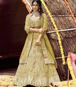Yellow embroidered velvet semi stitched lehenga