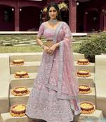Light-purple embroidered organza semi stitched lehenga