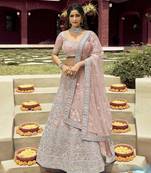 Light-peach embroidered organza semi stitched lehenga