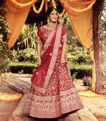Red embroidered silk semi stitched lehenga