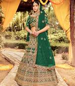 Green embroidered silk semi stitched lehenga