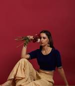 Janasya Women'S Blue Velvet Stitched Blouse