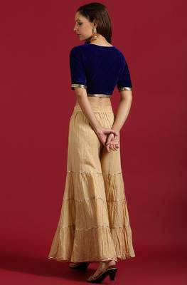 Janasya Women'S Blue Velvet Stitched Blouse 3