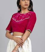 Janasya Women'S Pink Velvet Stitched Blouse