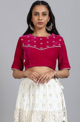 Janasya Women'S Pink Velvet Stitched Blouse 3
